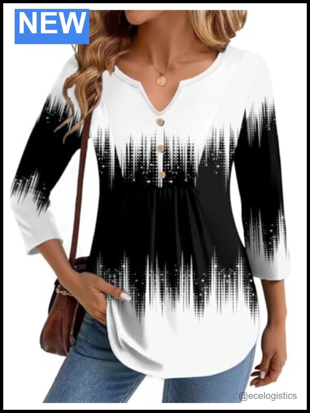 3/4 Sleeve V-Neck Tunic Top T-Shirt Business Work Blouse